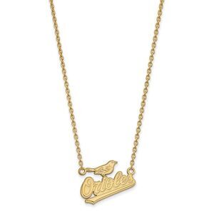 14K Gold Plated S.S. MLB Baltimore Orioles LG Script Necklace, 18 Inch